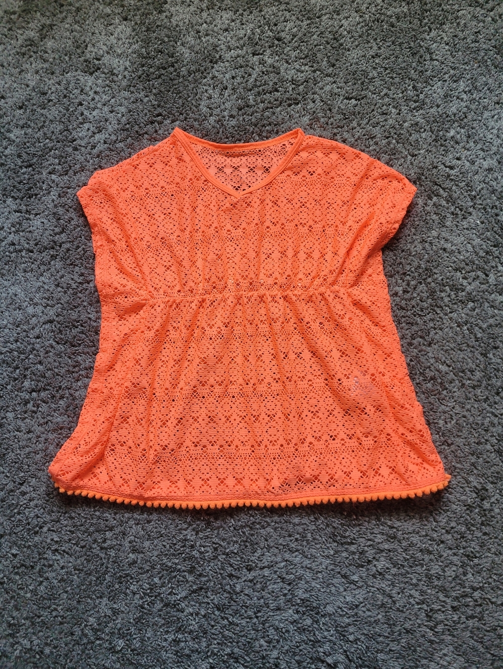 Neon Orange Crochet Pom Hem Swimsuit Cover-Up Size 4/5T